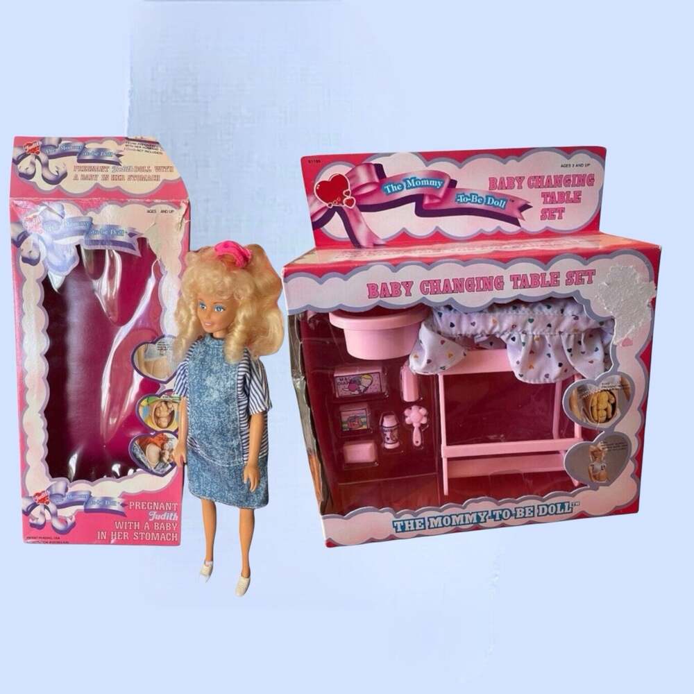 Lot of 2 Judith Mommy To Be Doll Pregnant & Changing Table Set 92  NEW NIB